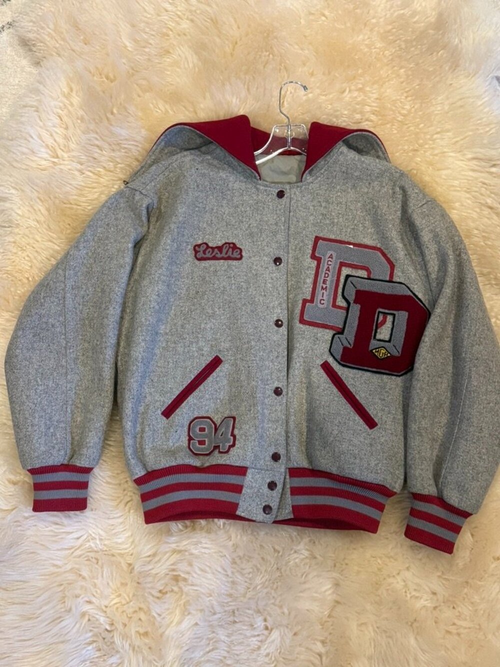 Vintage Gray Red Varsity Letterman Jacket '94 Sz M